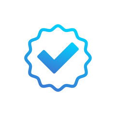 Check mark icon. Blue gradient tick icon. Complete and done icon symbol. Correct icon in flat style. Vector stock illustration.