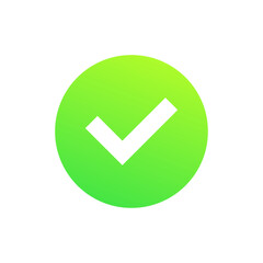 Check mark icon. Green gradient tick icon. Complete and done icon symbol. Correct icon in flat style. Vector stock illustration.