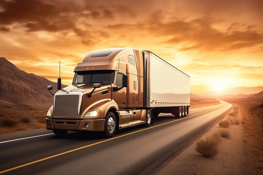 semi truck driving on the highway for logistics and supply chains cargo delivery services as wide banner design with copyspace area