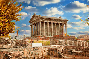 The Temple of Garni and autumn. It is a pagan temple in Armenia was built in the first century AD...