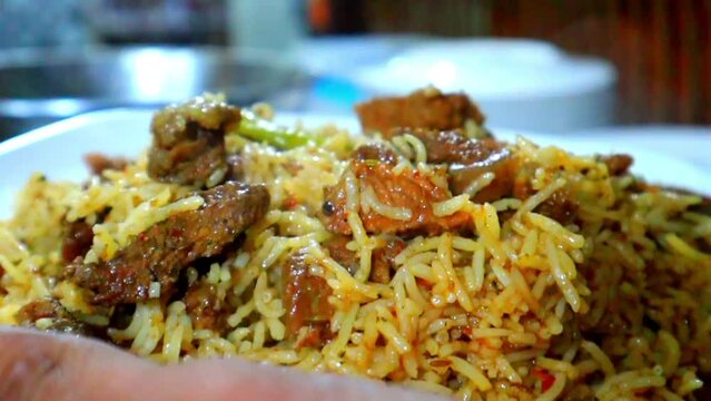 Special Beef Pulao closeup shot Indian or Pakistani food