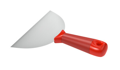 Putty knife with red plastic handle on transparent background