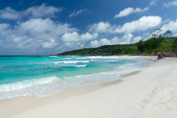 Scenic tropical sandy beach of Grand Anse, La Digue island, Seychelles