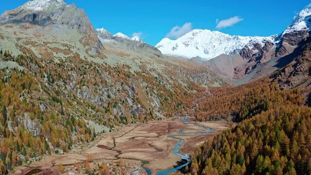 Aerial 4k, Locality Preda rossa in Val Masino, Valtellina, Italy, autumn view