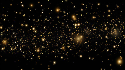 Fototapeta na wymiar Golden glitter and stars on black background, Generativ AI