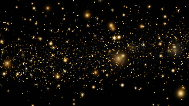 Golden glitter and stars on black background, Generativ AI