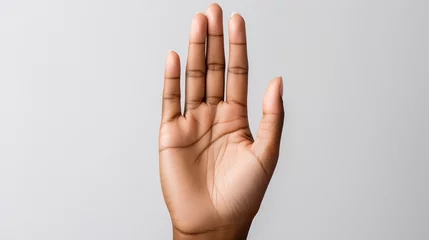 Fotobehang Illustration of a human's open palm on a hand on a white background. Wallpaper. © Oksana Tryndiak