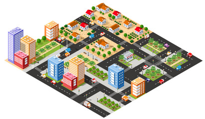 Set of modern isometric buildings and plants for sites