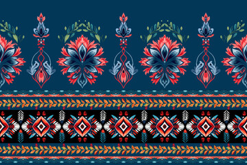 Abstract ethnic border seamless pattern flower design. Aztec fabric boho mandalas textile wallpaper. Tribal native motif African American sari elegant embroidery vector background  - obrazy, fototapety, plakaty