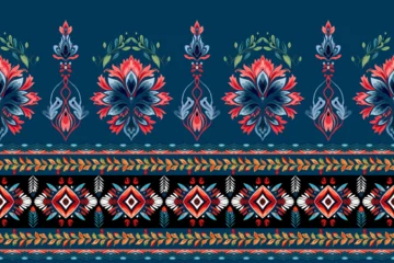 Photo sur Plexiglas Style bohème Abstract ethnic border seamless pattern flower design. Aztec fabric boho mandalas textile wallpaper. Tribal native motif African American sari elegant embroidery vector background 