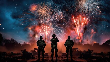 Fototapeta na wymiar Firework with army, India Army Day