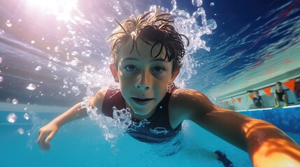 Kid Athlete swimming training - obrazy, fototapety, plakaty