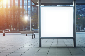 public station advertisement board space as empty blank white mockup signboard with copy space area