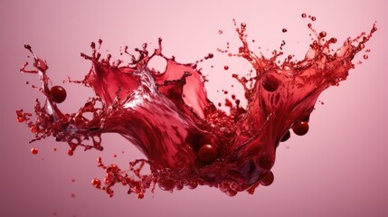 Red wine splashes isolated on red background. Red liquid flowing backdrop