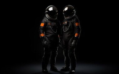 Astronaut on black background,created with Generative AI tecnology. - obrazy, fototapety, plakaty