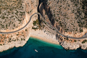 Drone view of famous Kaputas beach at Mediterranean sea of Turkiye coast