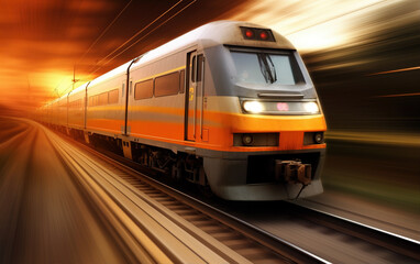 Naklejka premium Fast-moving high-speed train,,created with Generative AI tecnology.