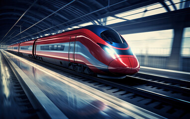 Fototapeta premium Fast-moving high-speed train,,created with Generative AI tecnology.