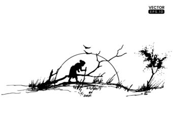 Crédence de cuisine en verre imprimé Papillons en grunge grandma landscape handdrawn illustration. handdrawn ink sketch illustration. vector black and white format vector