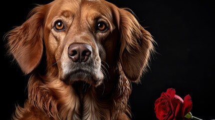 Valentine Dog Red Rose, Background Image, Valentine Background Images, Hd