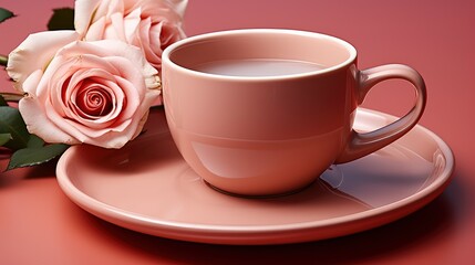 Valentine Day Composition Coffee Cup Rose, Background Image, Valentine Background Images, Hd