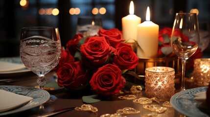 Obraz na płótnie Canvas Valentines Day Birthday Romantic Dinner Table, Background Image, Valentine Background Images, Hd