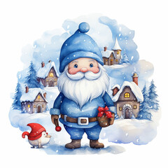 Cute Blue  Santa in Christmas Village Clipart JPG High Resoluation