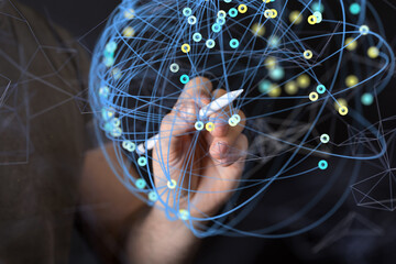 Global network. Blockchain. 3D illustration. Neural networks and artificial intelligence. Abstract ...