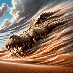 cocodrilo en tormenta de arena en el desierto