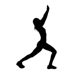 Fototapeta na wymiar Silhouette of a woman doing aerobic move. Silhouette of a gym sporty person doing workout.