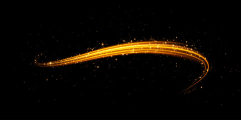 Dust sparks and golden stars shine with special light. Vector sparks on black background. Christmas light effect. Sparkling magic dust particles.	