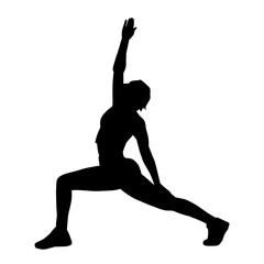 Fototapeta na wymiar Silhouette of a woman doing aerobic move. Silhouette of a gym sporty person doing workout.