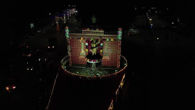Aerial view of the statue of saint and philosopher Kanaka Dasa at City Circle