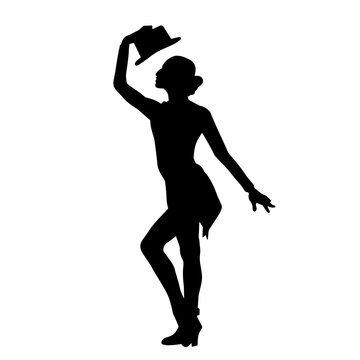 recommend clip art: Silhouette of a female dancer in action pose. Silhouette of a woman dancing happily.