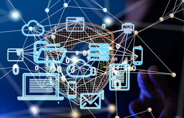 Data sorting flow process. Big data stream futuristic infographic.