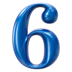 3D 6 Number Font Blue Rendering