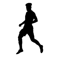 Fototapeta na wymiar Silhouette of a sporty slim male in running pose. Silhouette of a sporty man doing jogging.