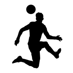 Silhouette of a male soccer player kicking a ball. Silhouette of a football player in action pose.