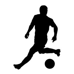 Silhouette of a male soccer player kicking a ball. Silhouette of a football player in action pose.