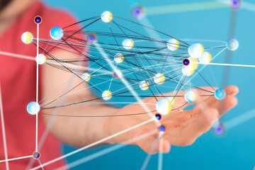 Digital cyberspace with particles and Digital data network connections concept.