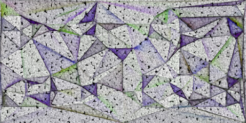 wide cubist style pattern and triangular mosaic design in shades of light purple and grey with textured bead effect