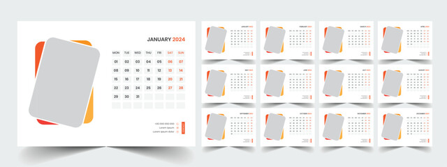 Desk Calendar 2024 template design, Office Calendar 2024