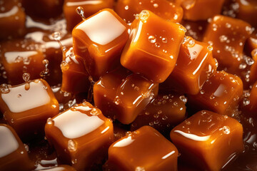 Background of caramel candies with sirup - obrazy, fototapety, plakaty