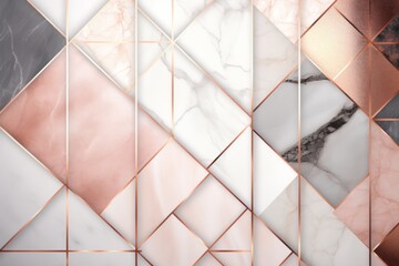 Luxury geometric patterns with rose gold and marble textures.