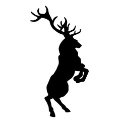 Silhouette of a wild deer with beautiful antlers in action pose.