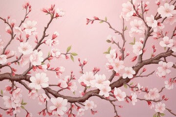 Elegant cherry blossom branches with delicate pink petals - Traditional Japanese art background.