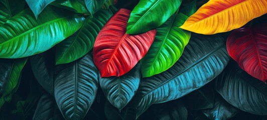 Plants and leaves of the Amazonian vegetation, tropical green leaf contrast, Vibrant Tones, nature backdrop, nature leaves background, summer forest plant concept