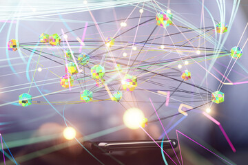 world Neural network 3D illustration. Big data and cybersecurity