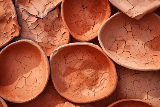 Abstract terracotta and clay pottery texture with smooth and rough patches - Artisan ceramic background.