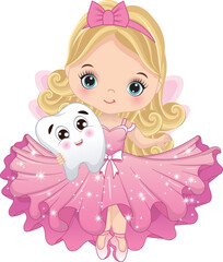 Vector Cute Little Tooth Fairy with Tooth